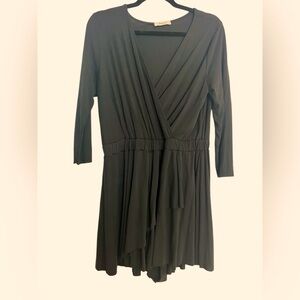 V-Neck Modal Draping Asymmetrical Faux-Wrap Overlap Short Romper Quarter Sleeve
